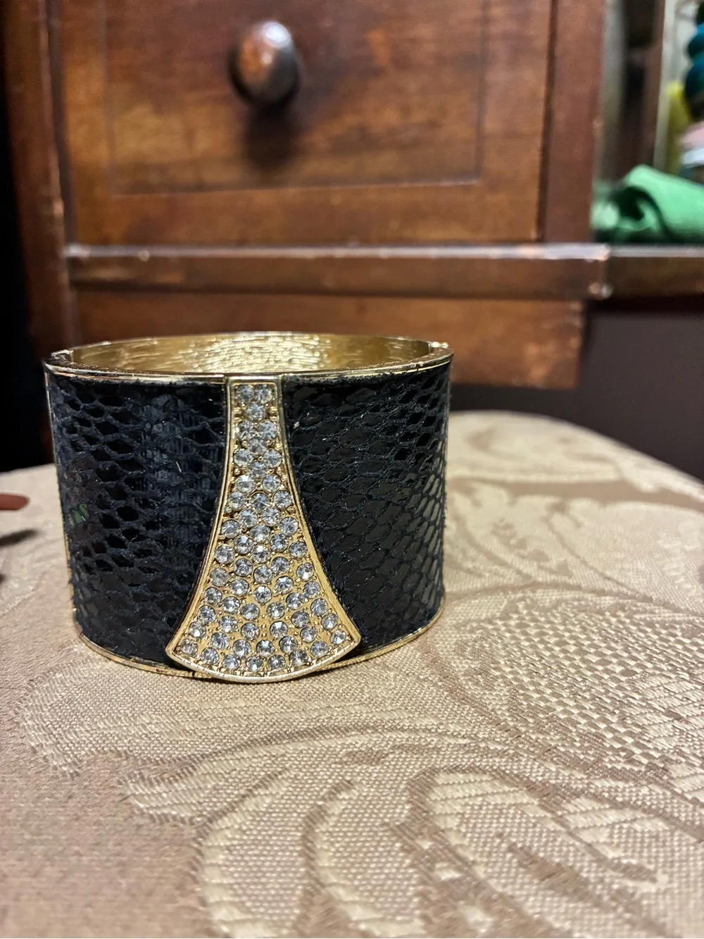 Black and Gold Crystal Accent Cuff Bracelet - Women Accessories
